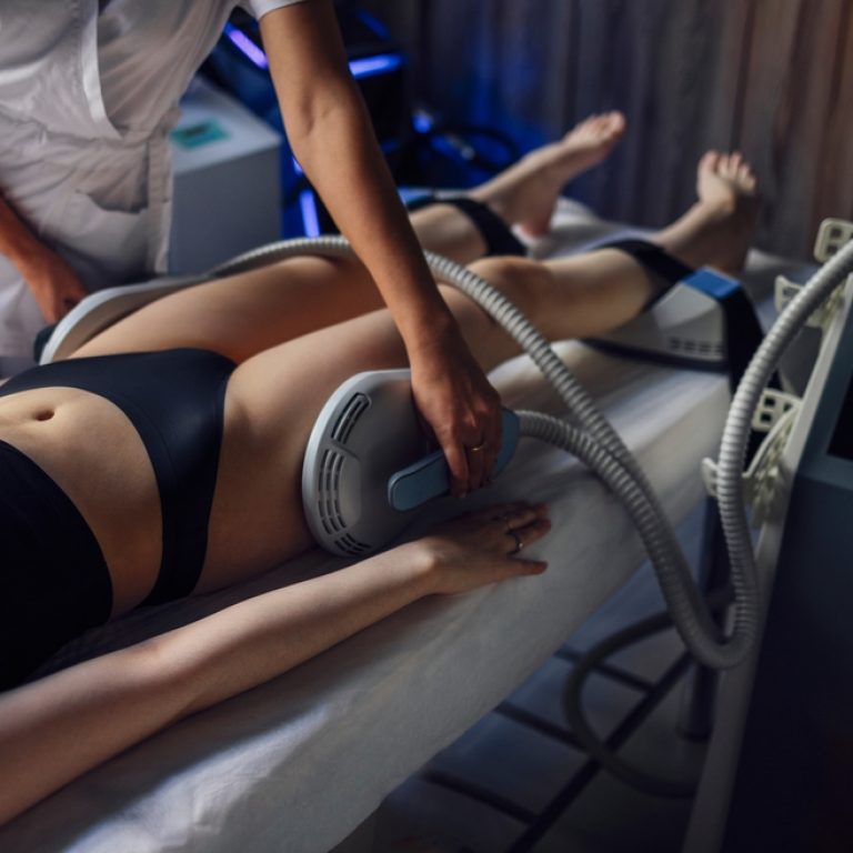woman trying Emsculpt for Legs Near Washington DC